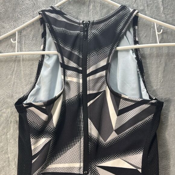 Nike Black Gray Racerback One Piece Swim Suit Zipper Closure Mesh Detail Size 6 - Picture 6 of 10